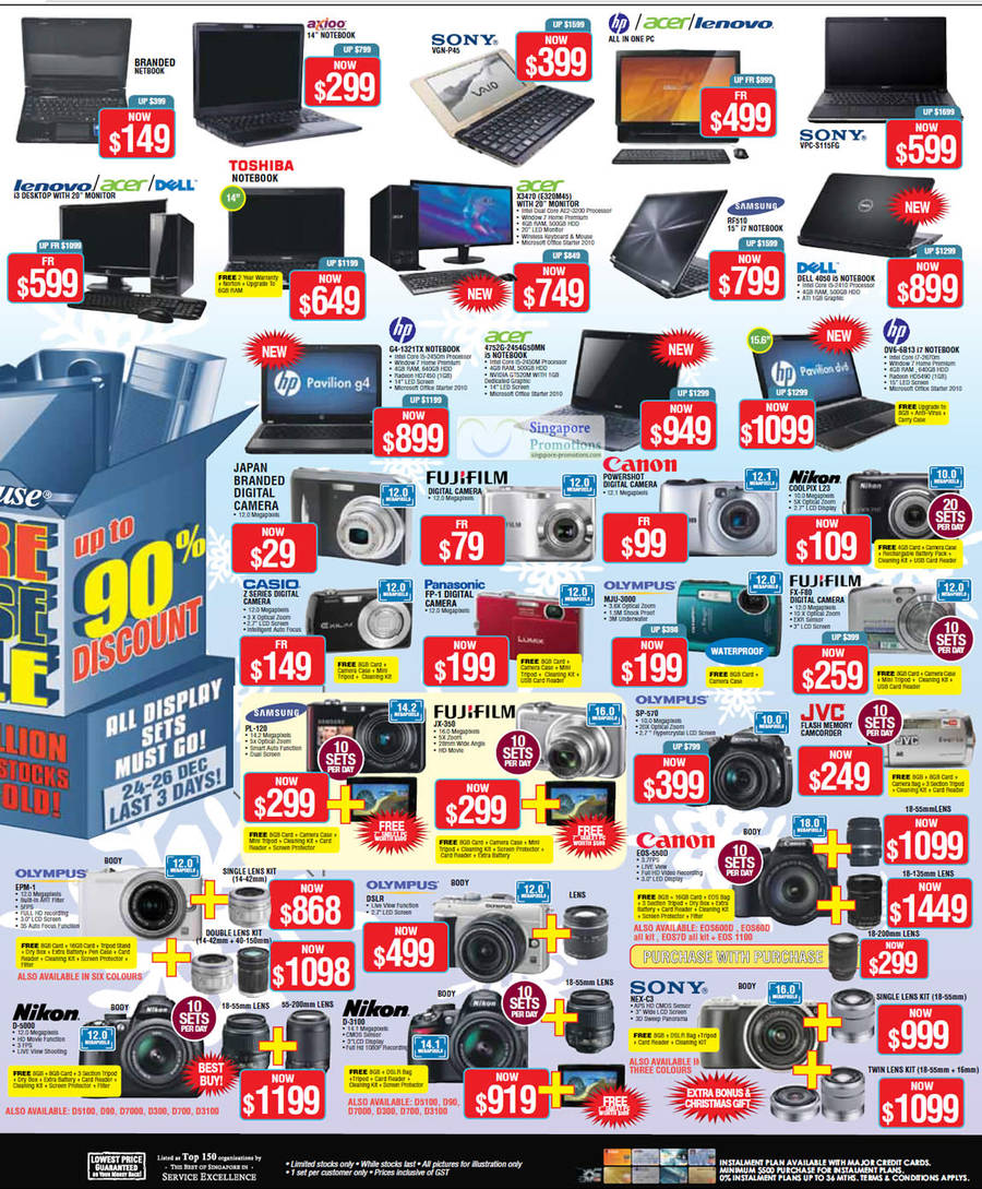 Warehouse Sales Notebooks, Digital Cameras