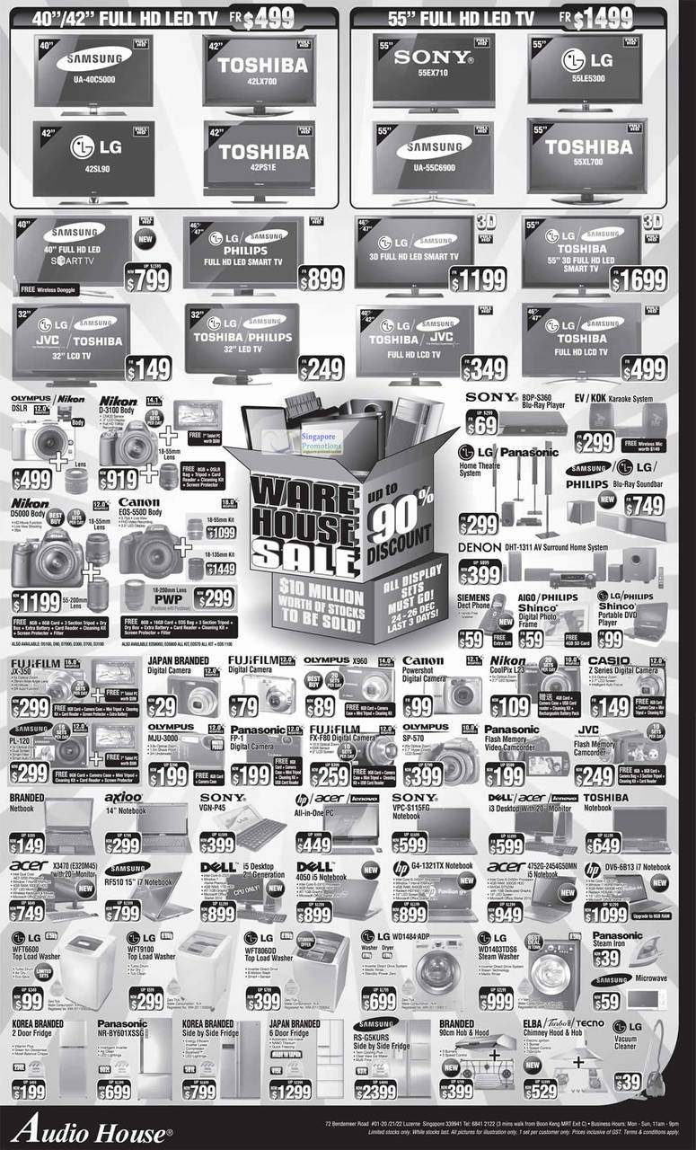 Warehouse Sales Notebooks, Digital Cameras, Washers, Home Theatre Systems