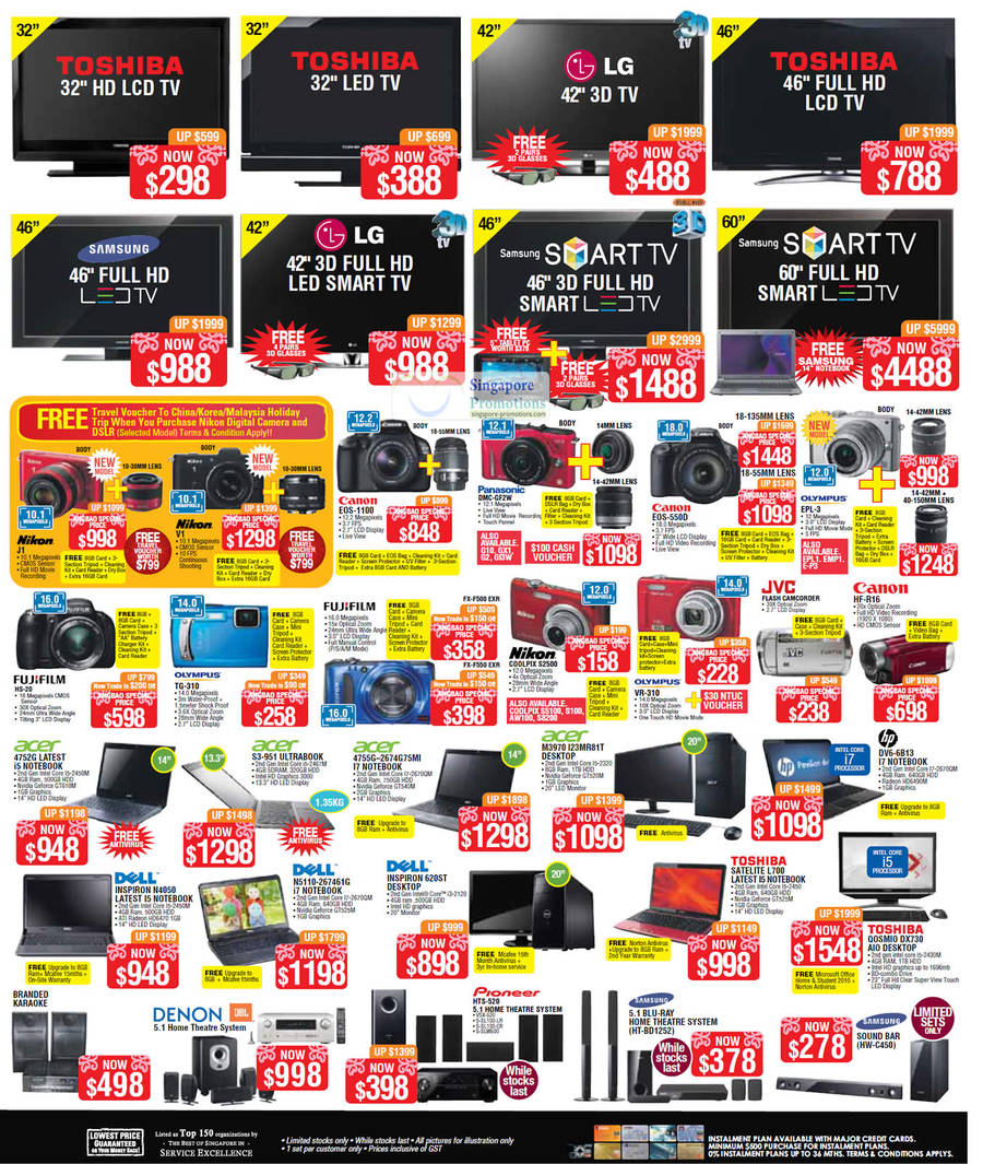 Digital Cameras, Notebooks, Desktop PCs, Home Theatre Systems