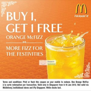 Featured image for McDonald’s Singapore Orange McFizz 1-for-1 Coupon 6 – 10 Jan 2012