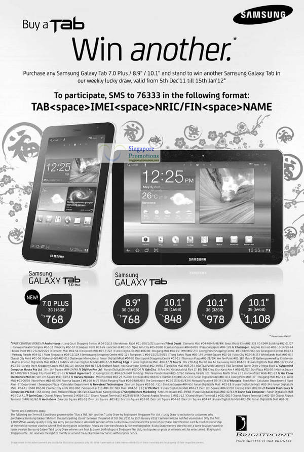 Featured image for (EXPIRED) Samsung Galaxy Tab 3G Tablets No Contract Price List 7 Jan 2012