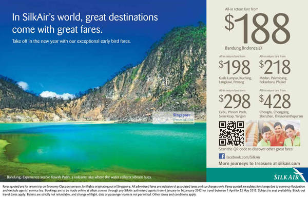 Featured image for (EXPIRED) SilkAir Promotion Air Fares Special Offers 4 – 16 Jan 2012