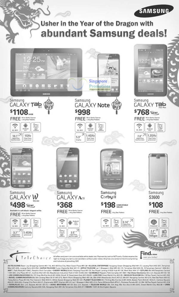 Featured image for (EXPIRED) TeleChoice Samsung Smartphones & Mobile Phones Price List 14 Jan 2012