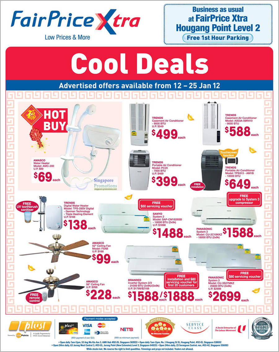 Water Heaters, Ceiling Fans, Portable Air Conditioners, Air Conditioners