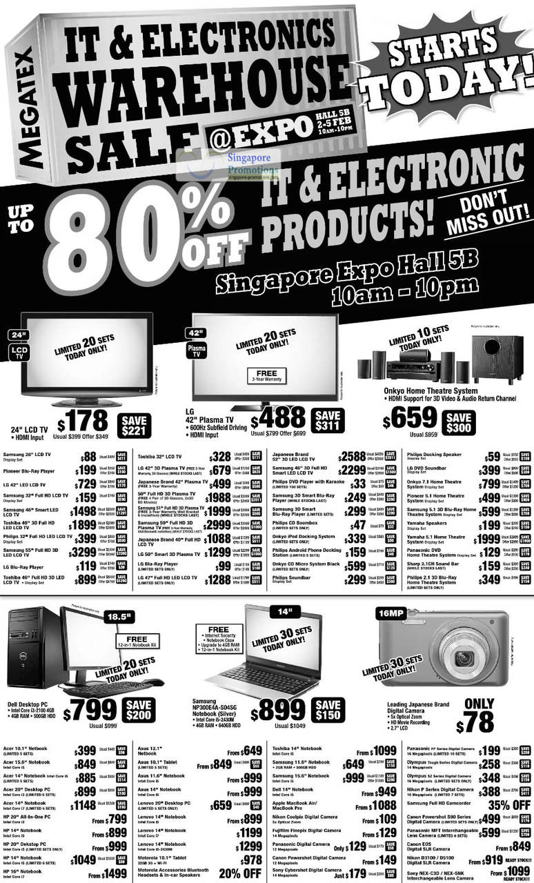 2 Feb TV, Docking Speakers, Home Theatre Systems, Notebooks, Netbooks, Tablets, Digital Cameras