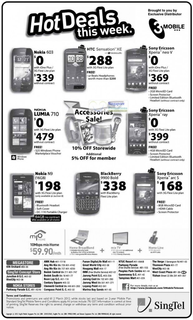 3Mobile Nokia 603, Lumia 710, N9, HTC Sensation XE, SE Xperia Neo V, Xperia Ray, Xperia Arc S, Blackberry Bold 9900