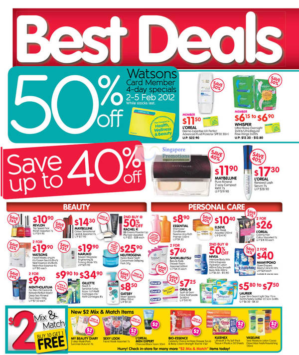Featured image for (EXPIRED) Watsons Cosmetics, Health, Personal Care & Beauty Offers 2 – 8 Feb 2012