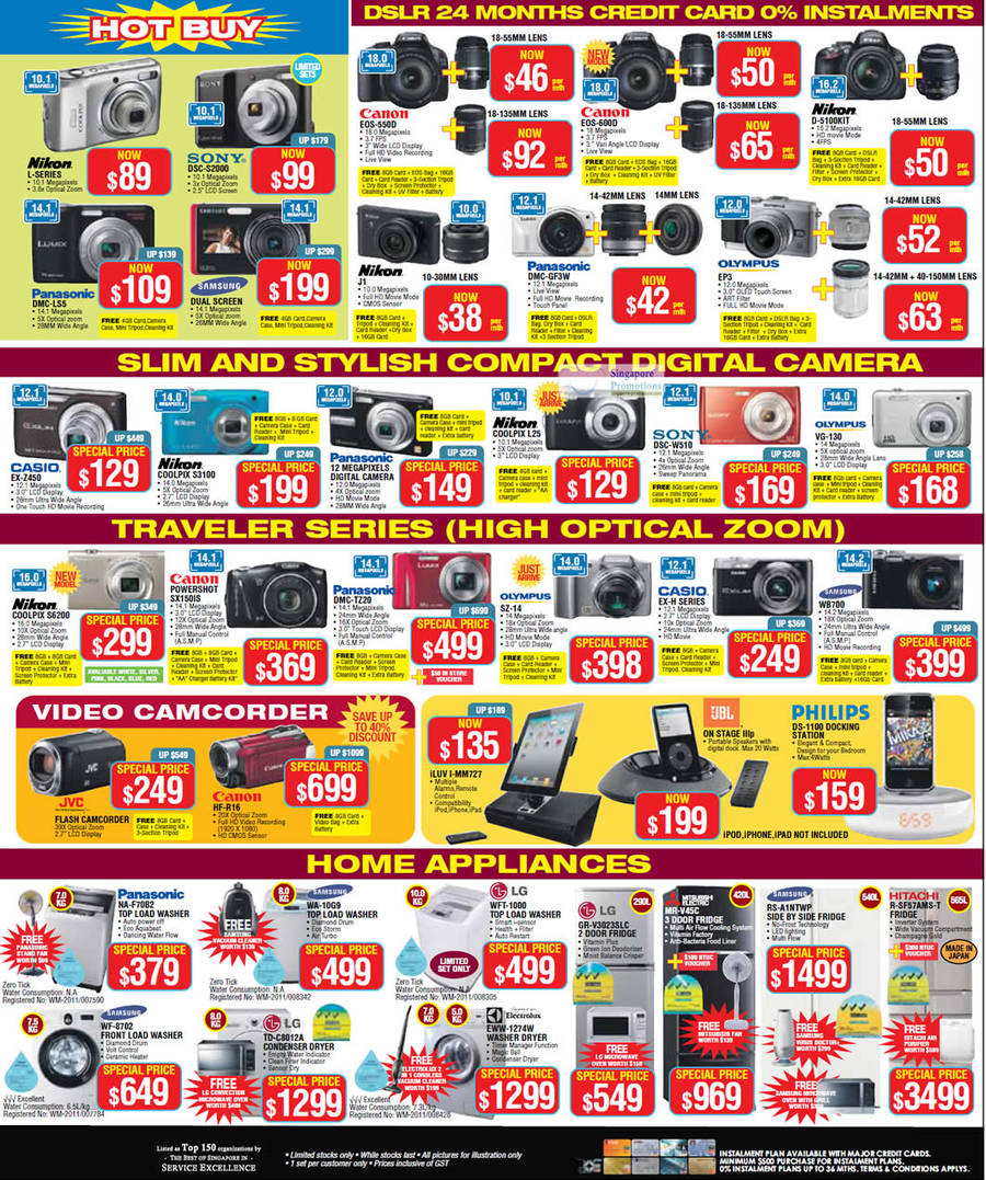 Digital Cameras, Video Camcorders, Fridges, Washers