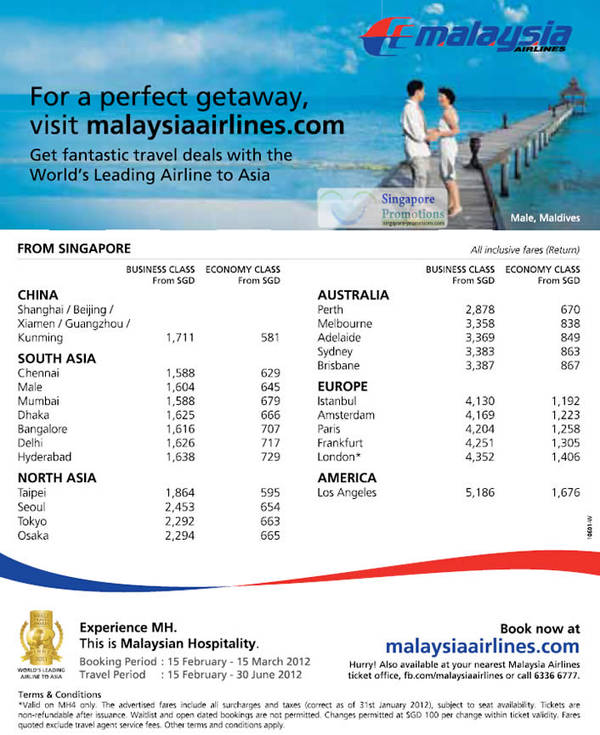 Featured image for (EXPIRED) Malaysia Airlines Air Fares Promotion Offers 15 Feb – 15 Mar 2012