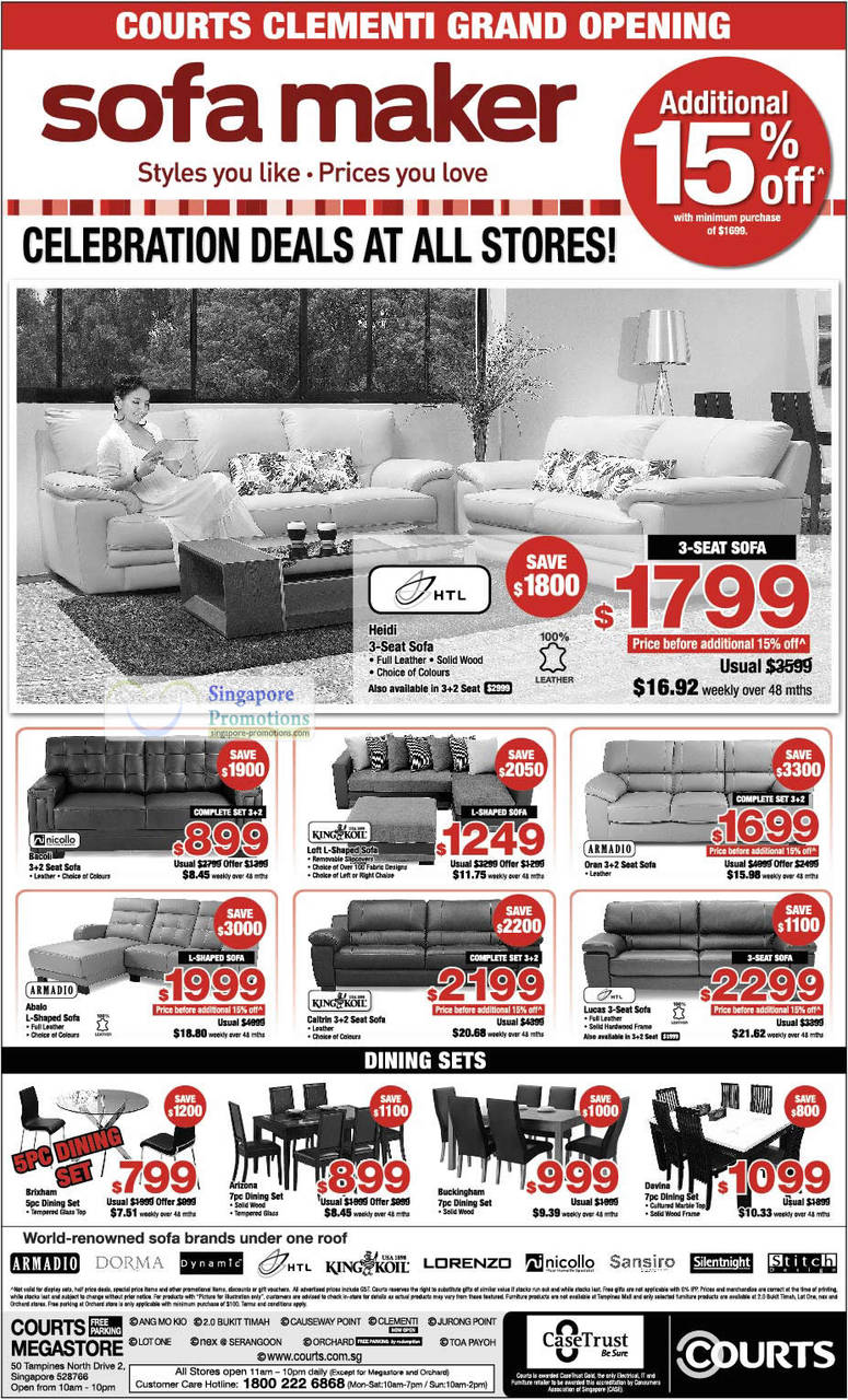 Sofa Sets, HTL, Nicollo, King Koil, Armadio, Dining Sets, Brixham, Arizona, Buckingham, Davina