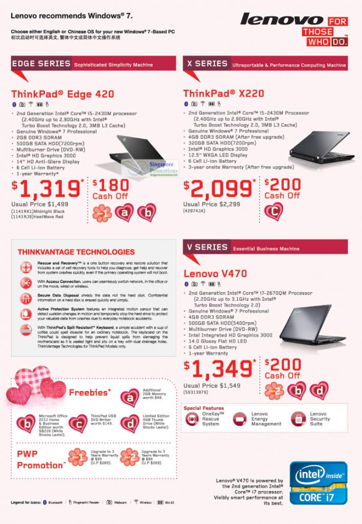 ThinkPad Edge 420 Notebook, ThinkPad X220 Notebook, V470 Notebook