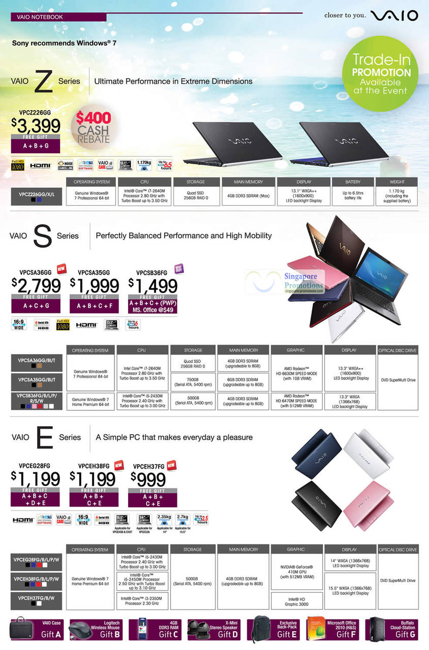 Vaio Notebooks, Z Series, S Series, E Series