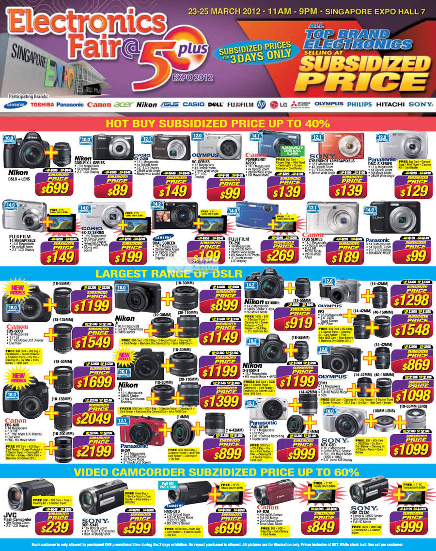 23 Mar Digital Cameras, Digital Camcorders, Nikon, Casio, Olympus, Canon, Sony, Panasonic, Fujifilm, Samsung