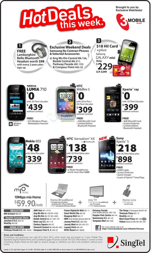 3Mobile Nokia Lumia 710, HTC Wildfire S, Sony Xperia Ray, Nokia 603, HTC Sensation XE, Sony Xperia S