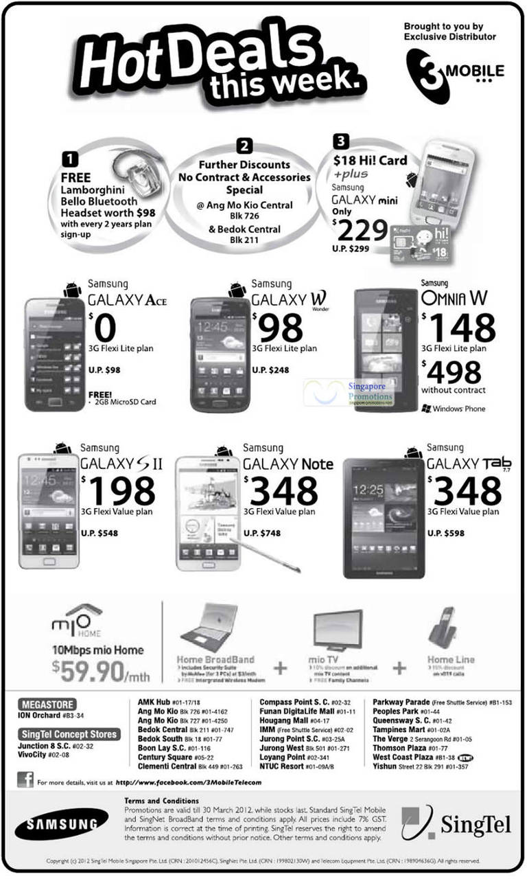 3Mobile Samsung Galaxy Ace, Galaxy W, Omnia W, Galaxy S II, Galaxy Note, Galaxy Tab 7.7