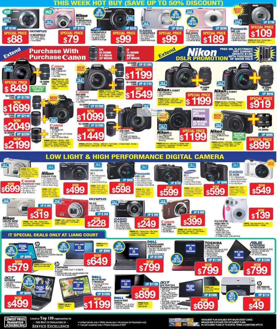 Digital Cameras, Notebooks, Nikon, Olympus, Panasonic, Casio, Samsung, Notebook, Dell, HP, Toshiba, Asus, Acer