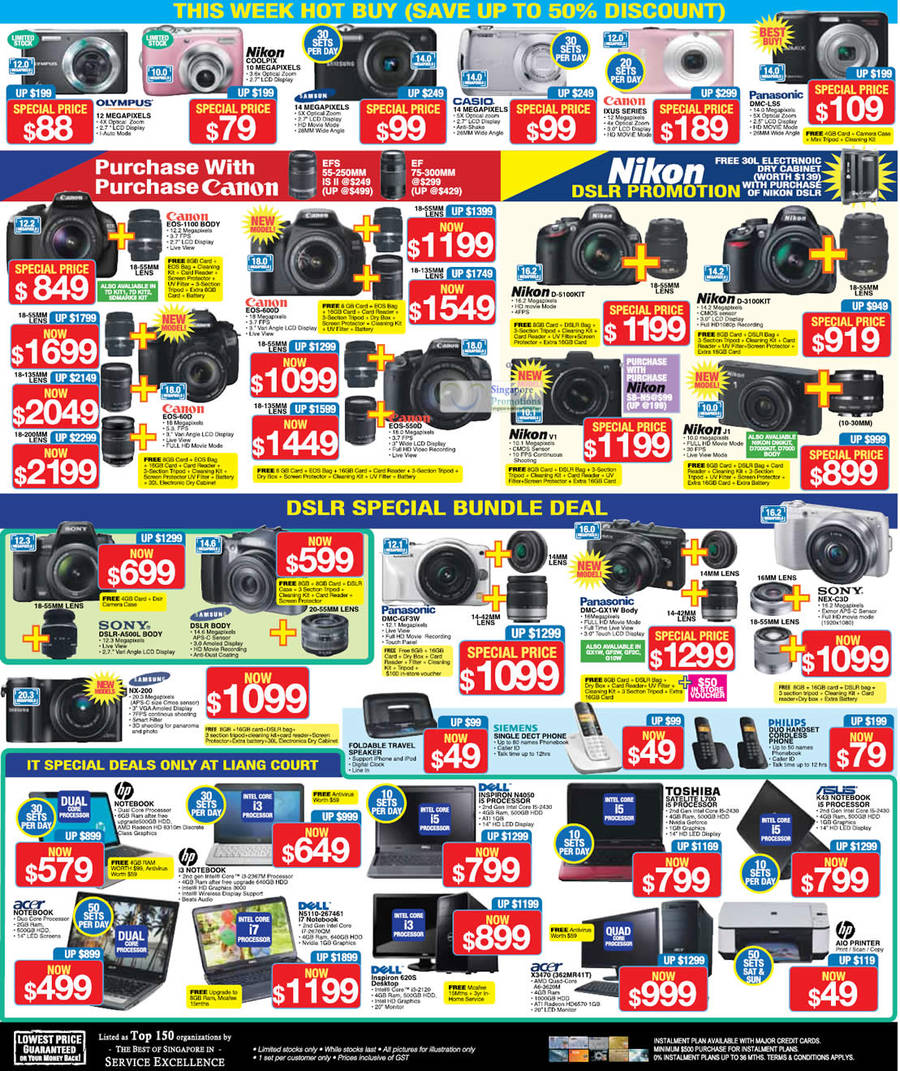 Digital Cameras, Olympus, Nikon, Casio, Canon, Panasonic, Samsung, Sony, Notebooks