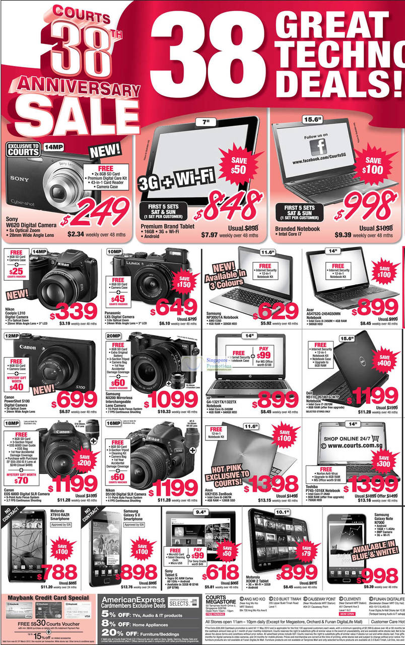 Digital Cameras, Panasonic, Nikon, Samsung, Canon, Notebooks, Samsung, Acer, HP, Dell, Toshiba, Asus, Tablets, Motorola, Sony, Smartphones