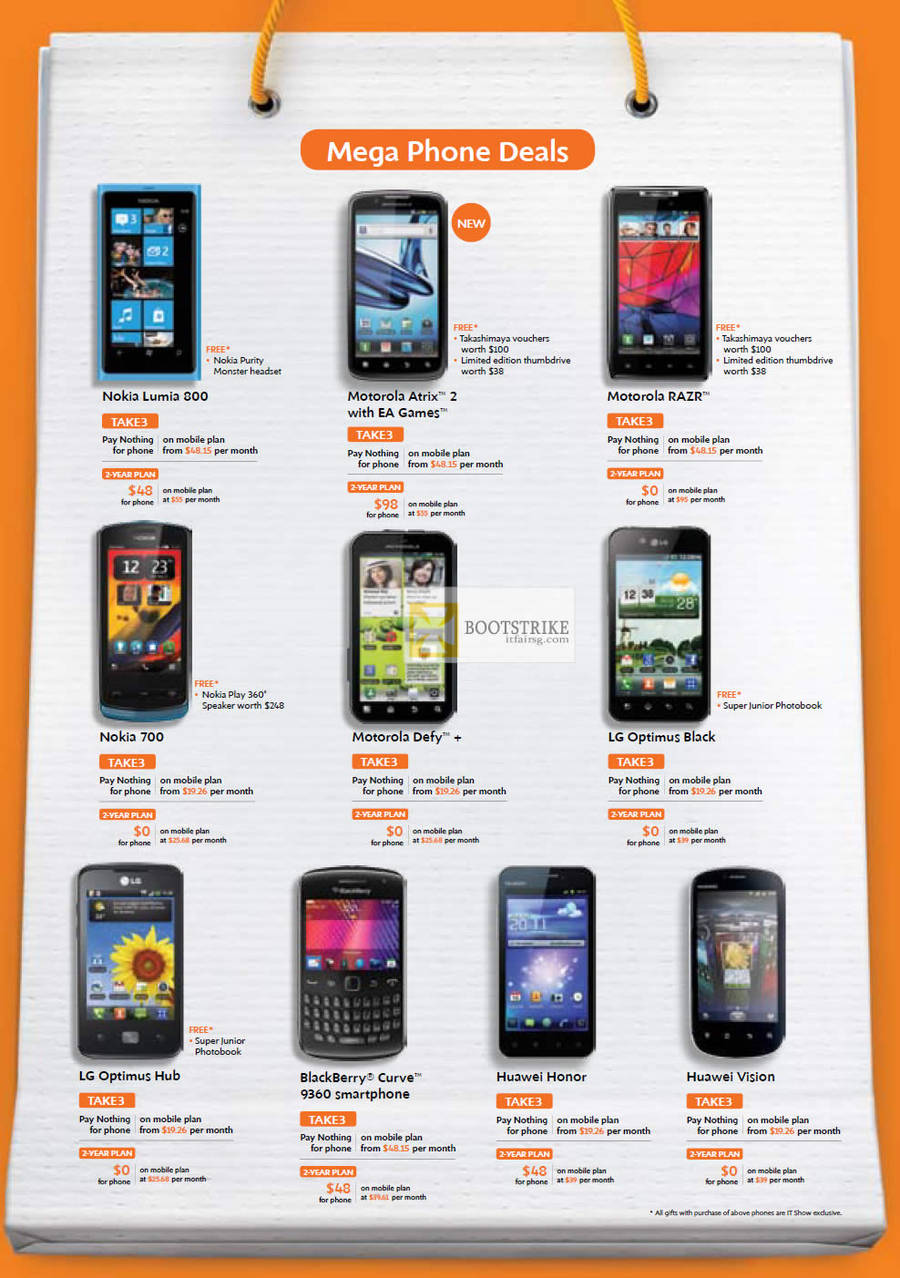 M1 Nokia 700, Lumia 800, Motorola Atrix 2, Razr, Defy, LG Optimus Black, Hub, Blackberry Curve 9360, Huawei Honor, Vision