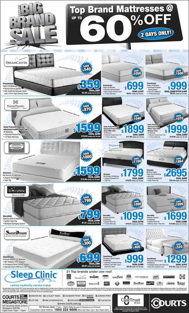 Mattresses, Dream Caster, Posture Premier, Simmons, Starry Nite, Sweet Dream