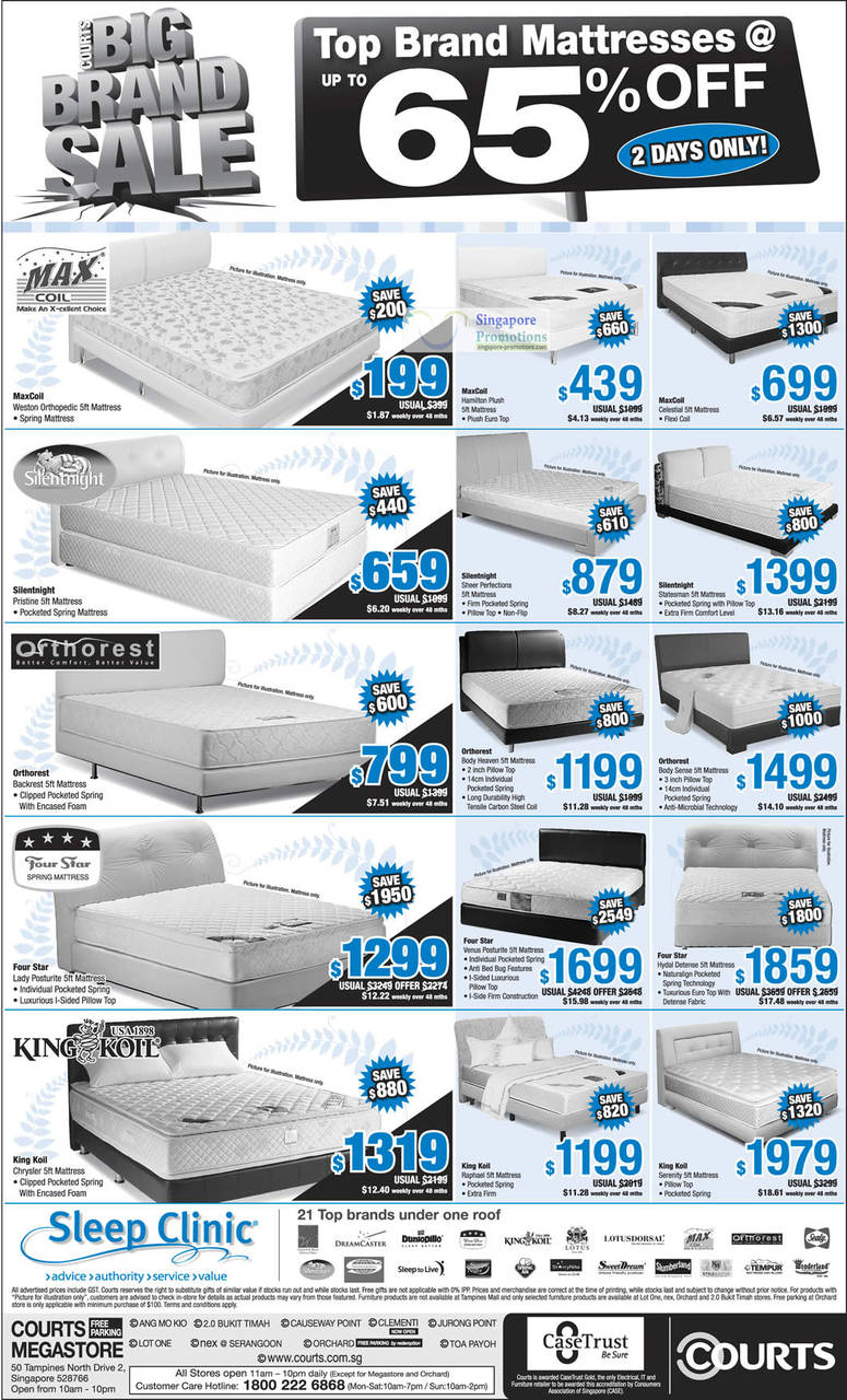 Mattresses, Maxcoil, Silentnight, Orthorest, Four Star, King Koil