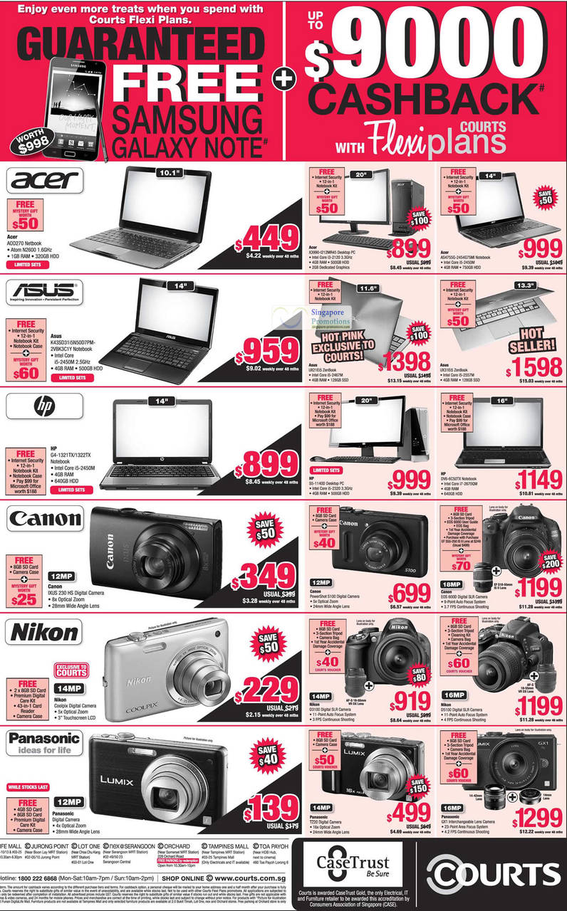 Notebooks, Acer, Asus, HP, Digital Cameras, Canon, Nikon, Panasonic