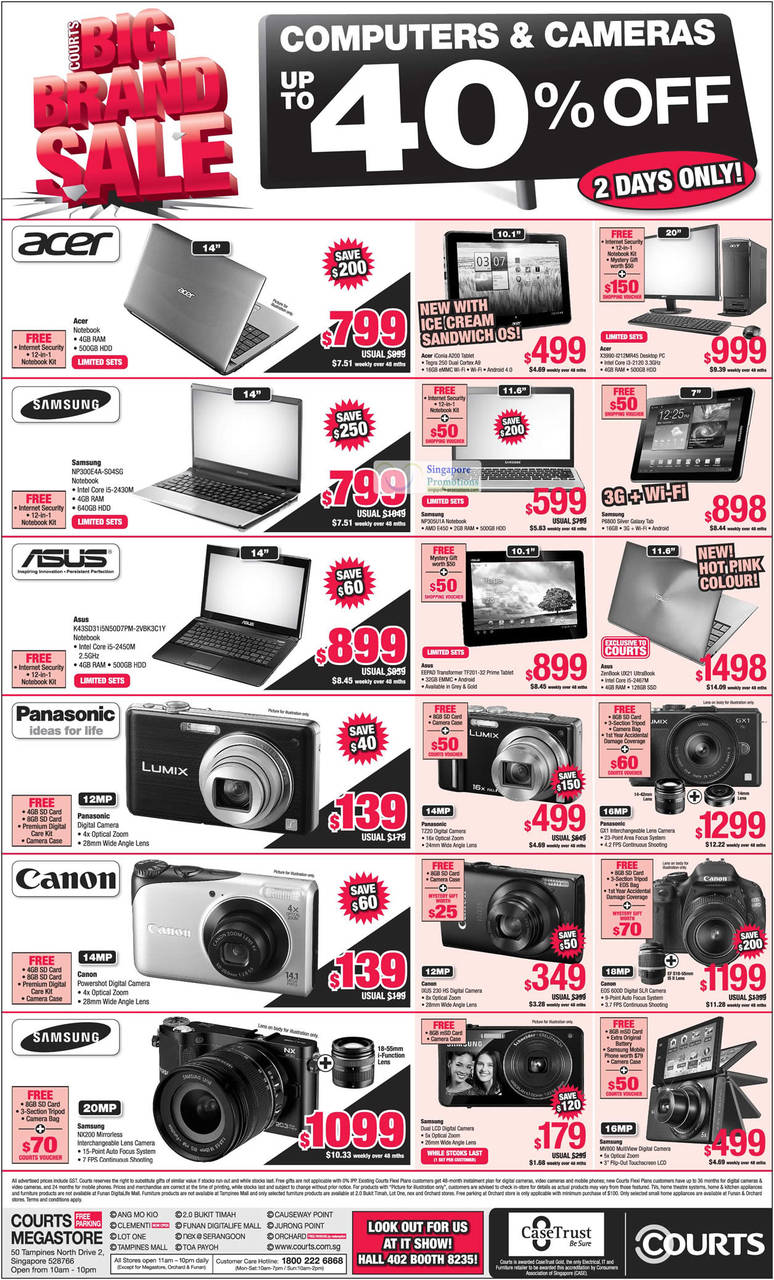 Notebooks, Desktop PCs, Acer, Samsung, Asus, Digital Cameras, Panasonic, Canon, Samsung