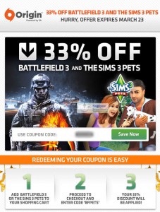 Featured image for (EXPIRED) Origin Electronic Arts Coupon Code 33% Off Battlefield 3 & Sims 3 Pets 17 – 23 Mar 2012