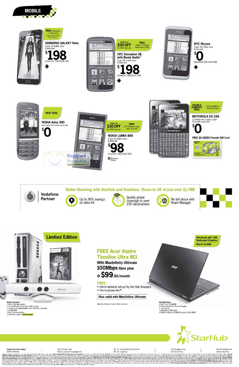 Samsung Galaxy Note, HTC Sensation XE, Rhyme, Nokia Asha 300, Lumia 800, Motorola EX226, Acer Aspire Timeline Ultra M3 Notebook, Xbox