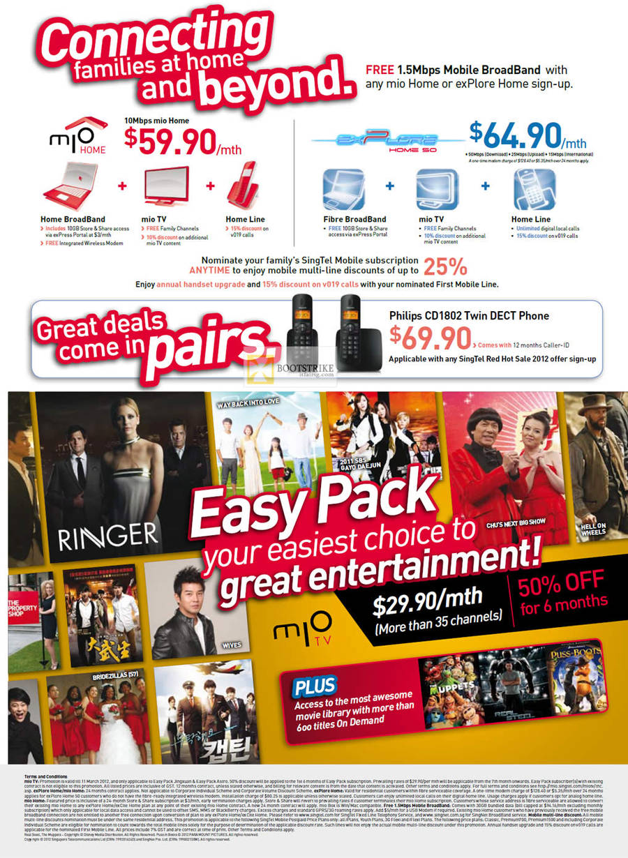 Singtel Mio Home 10Mbps, Fibre Broadband Explore Home 50, Philips CD1802 Twin DECT Phone, Mio TV Easy Pack