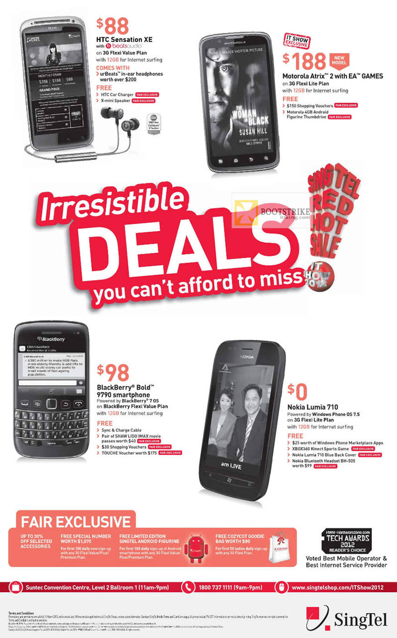 Singtel Mobile HTC Sensation XE, Motorola Atrix 2, Blackberry Bold 9790, Nokia Lumia 710