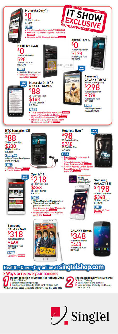 Singtel Mobile Motorola Defy, Atrix 2, Razr, Nokia N9, SE Xperia Arc S, Samsung Galaxy Tab 7.7, Note, Nexus, HTC Sensation XE