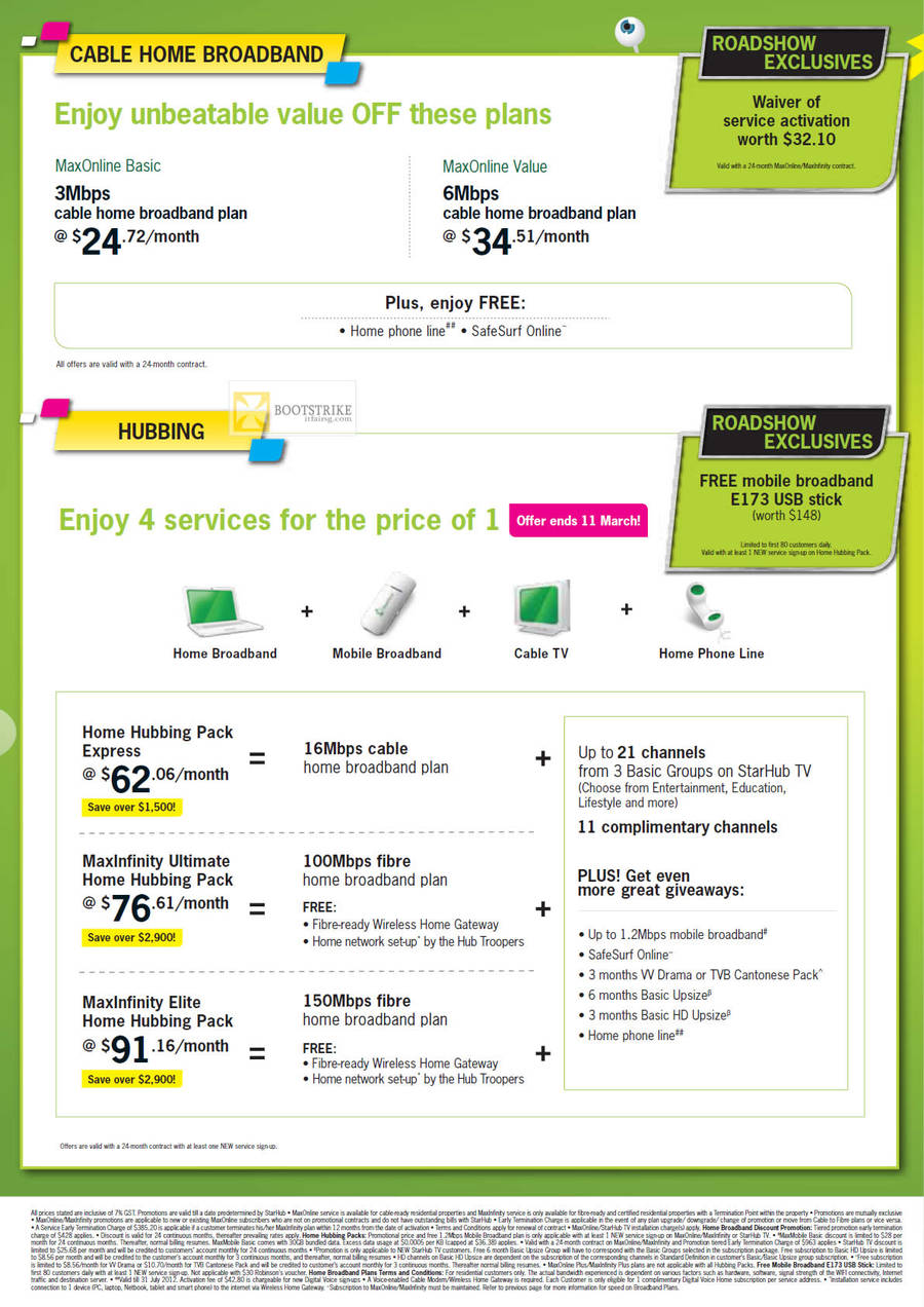 Starhub Broadband Cable MaxOnline Basic, Value, Hubbing