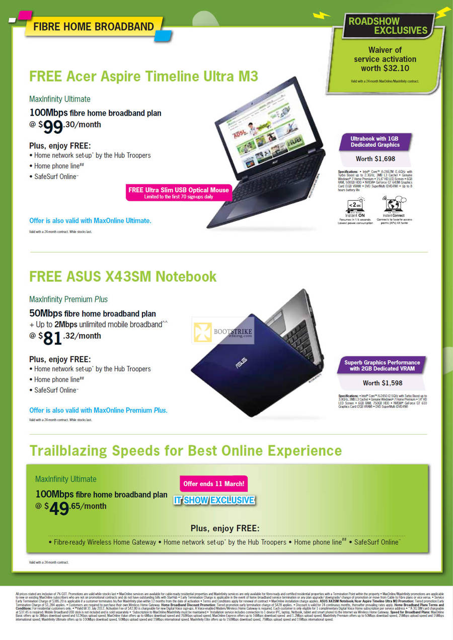 Starhub Broadband Fibre Free Acer Aspire Timeline Ultra M3 Notebook Ultrabook, ASUS X43SM MaxInfinity Premium Plus, 100Mbps