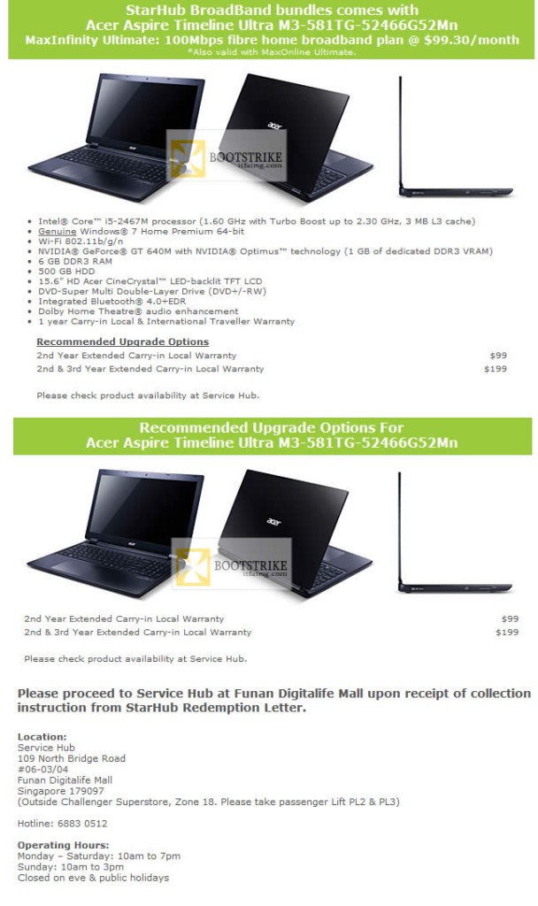 Starhub Free Acer Aspire Timeline Ultra M3-581TG-52466G52Mn Notebook Specifications, Upgrades, Redemption