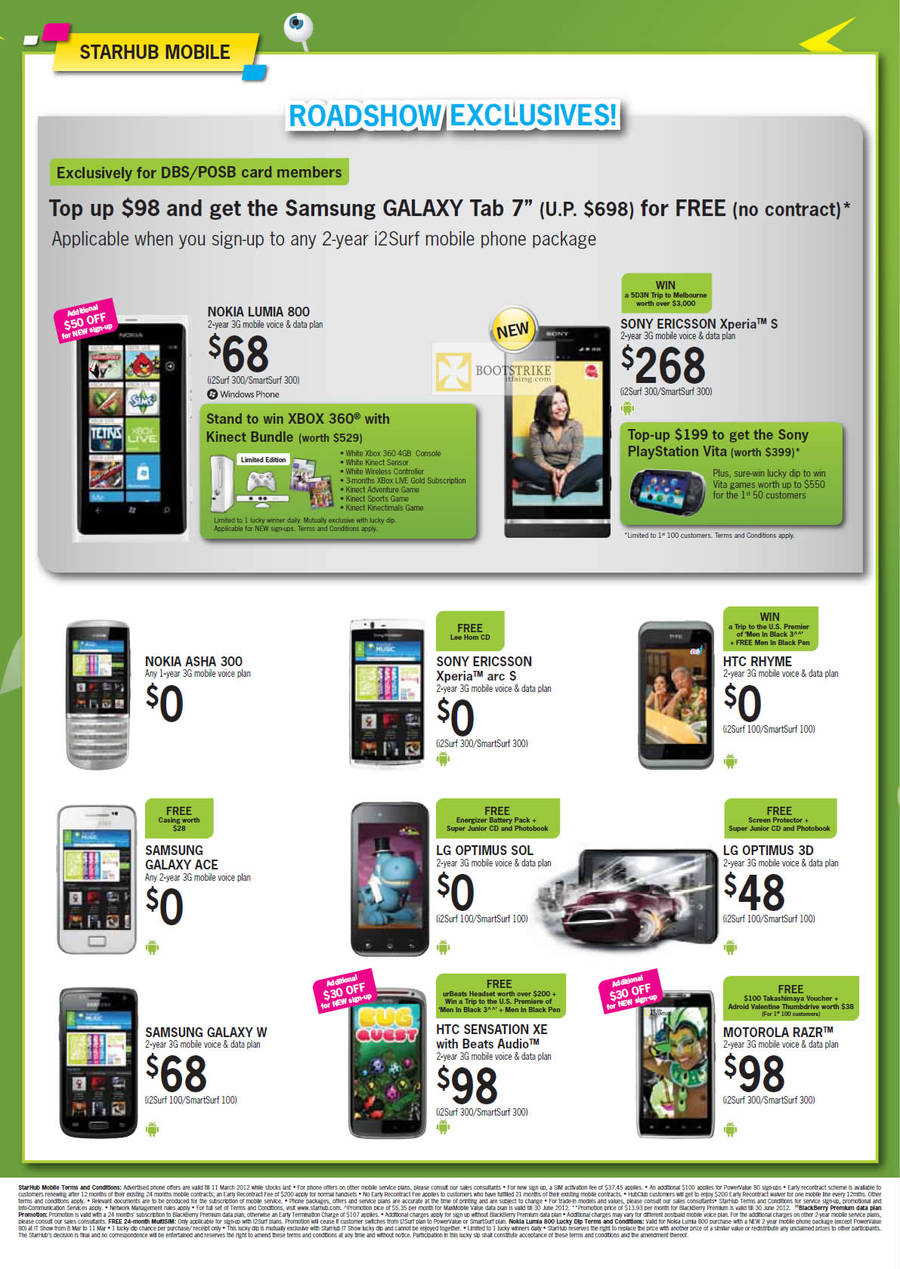 Starhub Mobile Nokia Asha 30, Xperia Arc S, HTC Rhyme, Sensation XE, Samsung Galaxy Ace, W, LG Optimus Sol, 3D, Motorola Razr