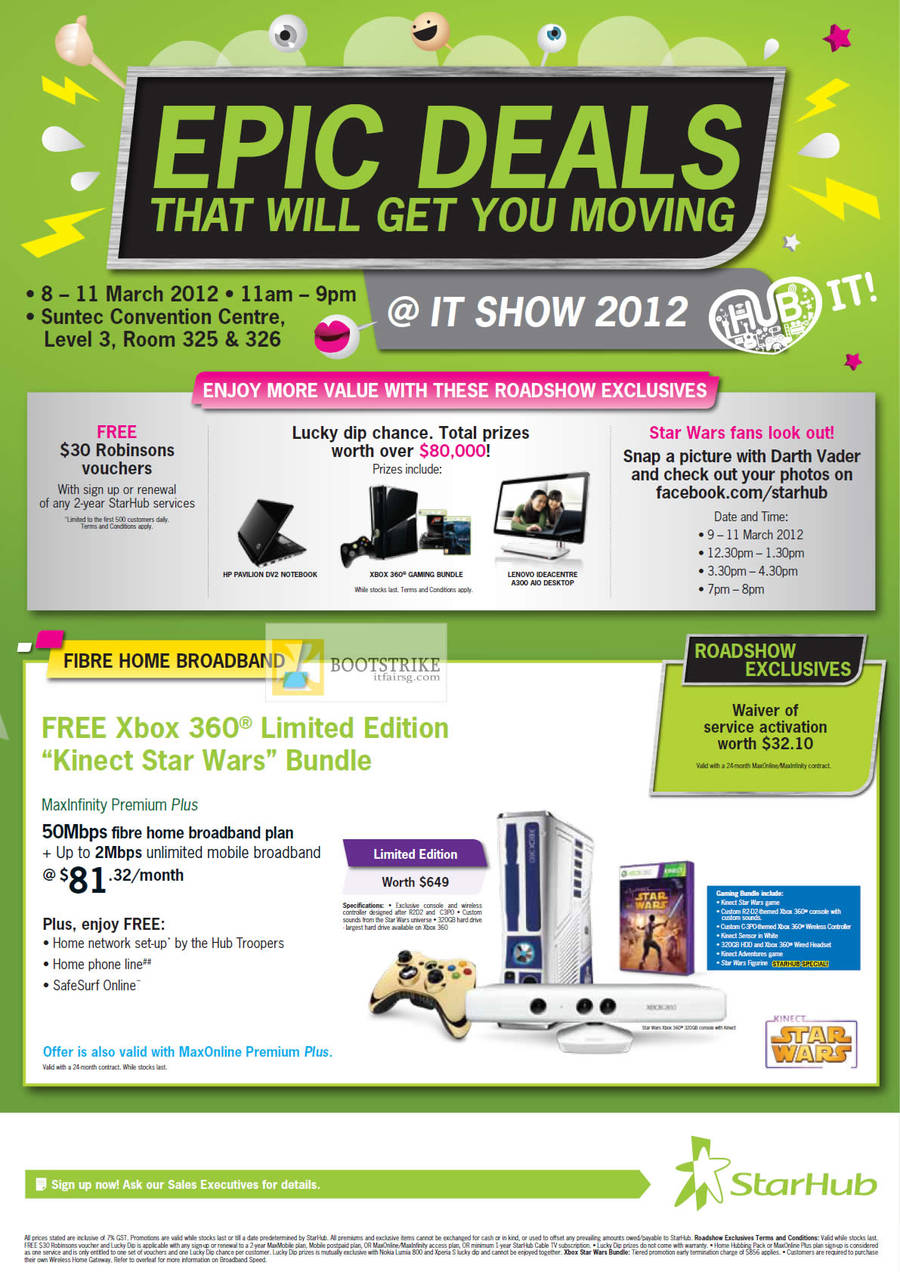 Starhub Roadshow Exclusives, Star Wars, Robinsons Vouchers, Fibre Free Xbox Kinect 360 Star Wars Maxinfinity Premium Plus 50Mbps