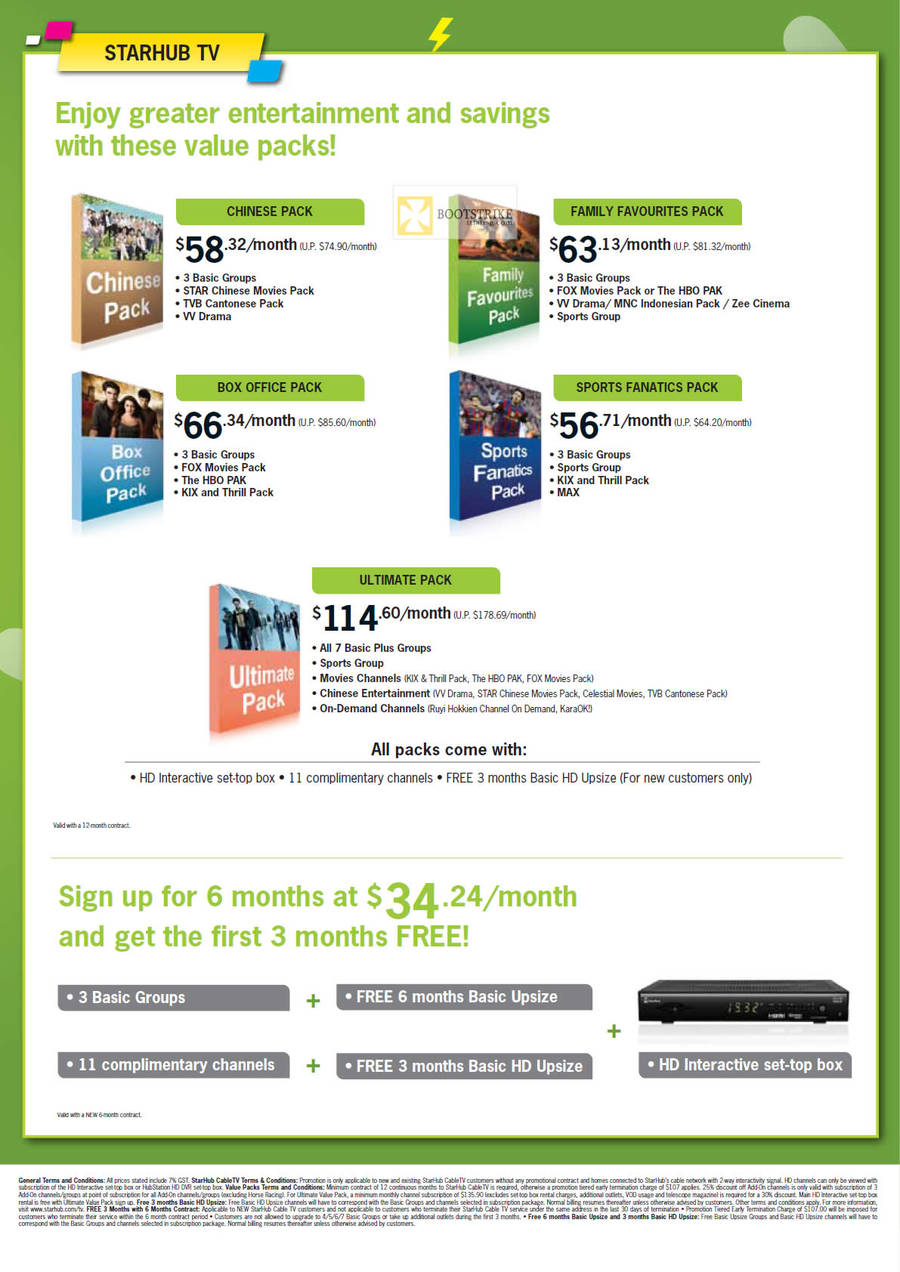 Starhub TV Chinese Pack, Family Favourites, Box Office, Sports Fanatics, Ultimate, 6 Months Promo