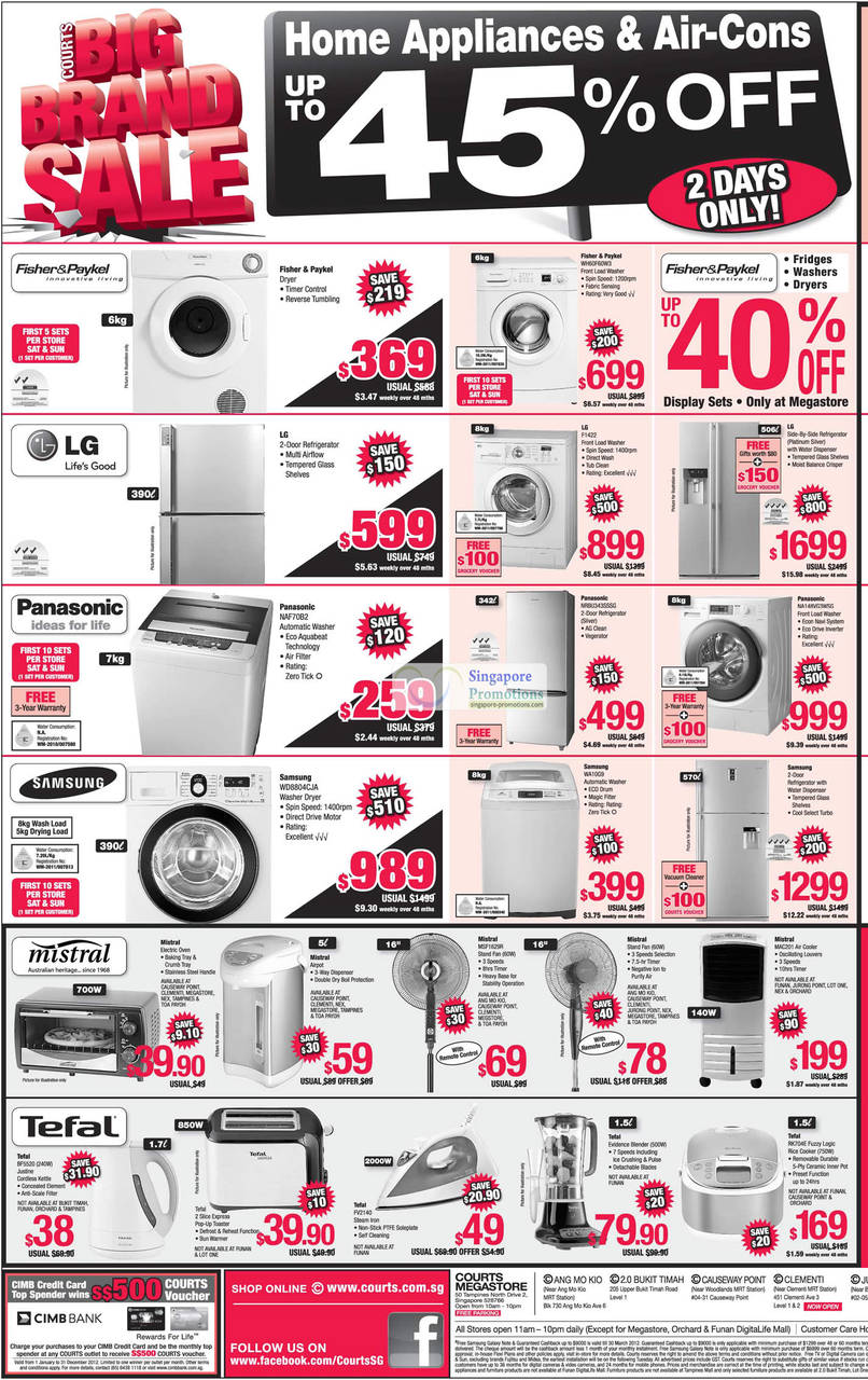 Washers, Fridges, Fisher and Paykel, LG, Pa asonic, Samsung, Appiliances, Mistral, Tefal