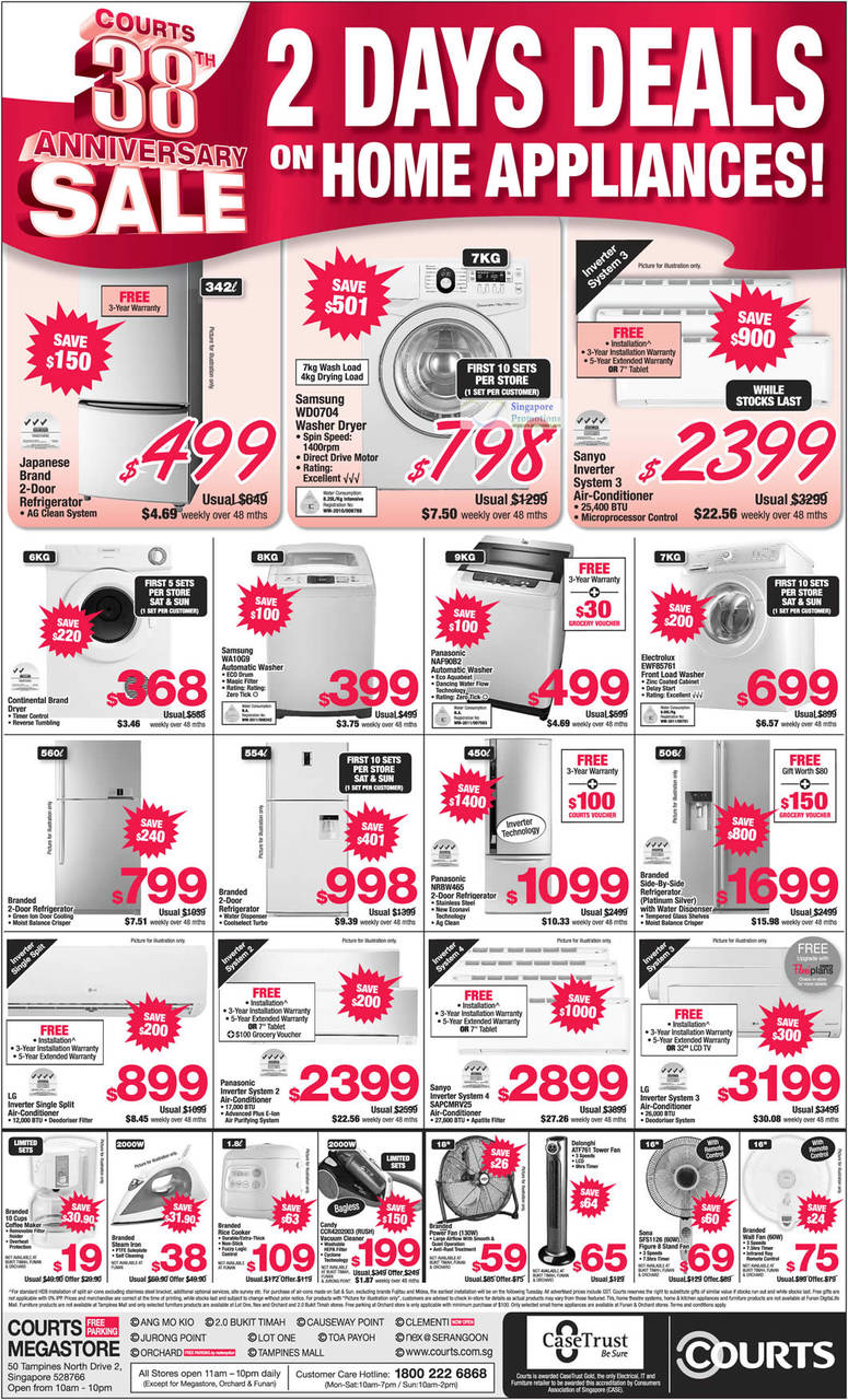 Washers, Fridges, Inverter Air Conditioners, Steam Iron, Vacuum Cleaner, Tower Fan