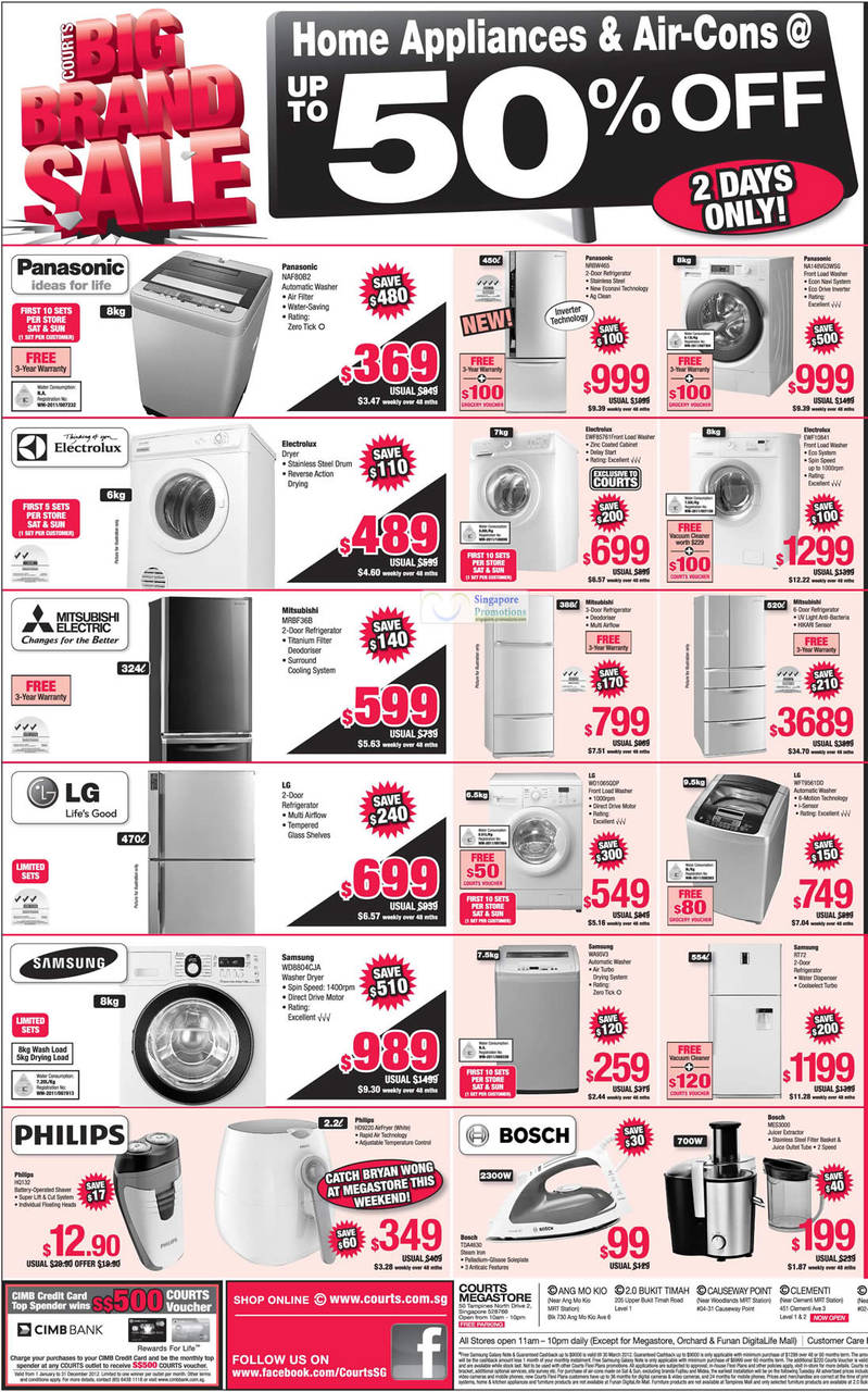 Washers, Fridges, Panasonic, Electrolux, Mitsubishi Electric, LG, Samsung, Philips Home Appliances