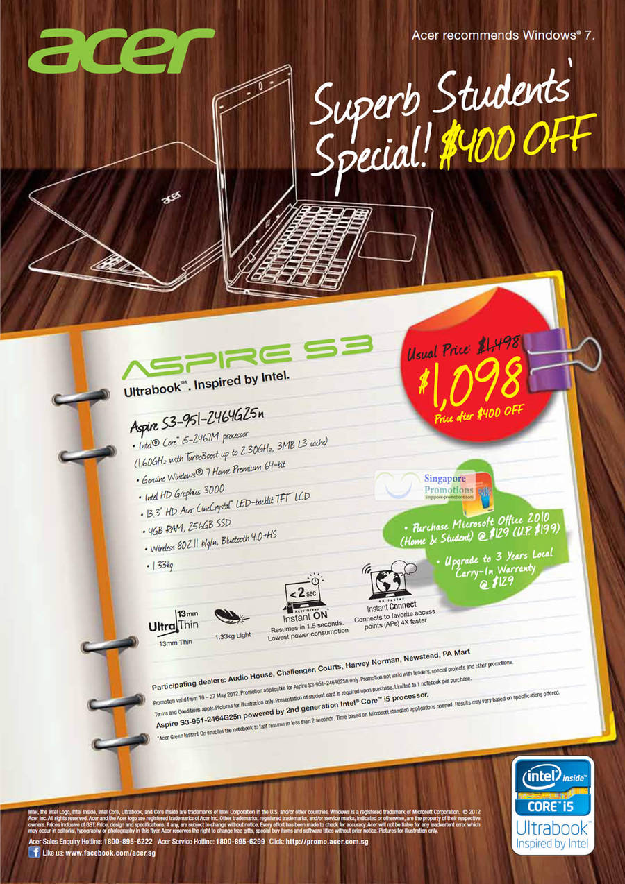 10 May Acer Aspire S3-951-2464G25n Student Special