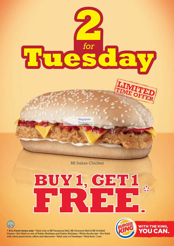Featured image for (EXPIRED) Burger King BK Italian Chicken 1 For 1 Promotion @ Selected Outlets 17 Apr 2012