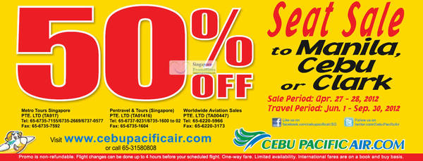 Featured image for (EXPIRED) Cebu Pacific Air 50% Off Seat Sale 27 – 28 Apr 2012