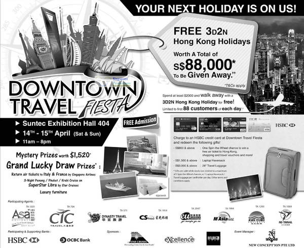 Featured image for (EXPIRED) Downtown Travel Fiesta Fair 2012 @ Suntec 14 – 15 Apr 2012
