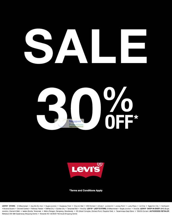 Featured image for (EXPIRED) Levi’s Jeans 30% Off Sale Islandwide 6 Apr 2012