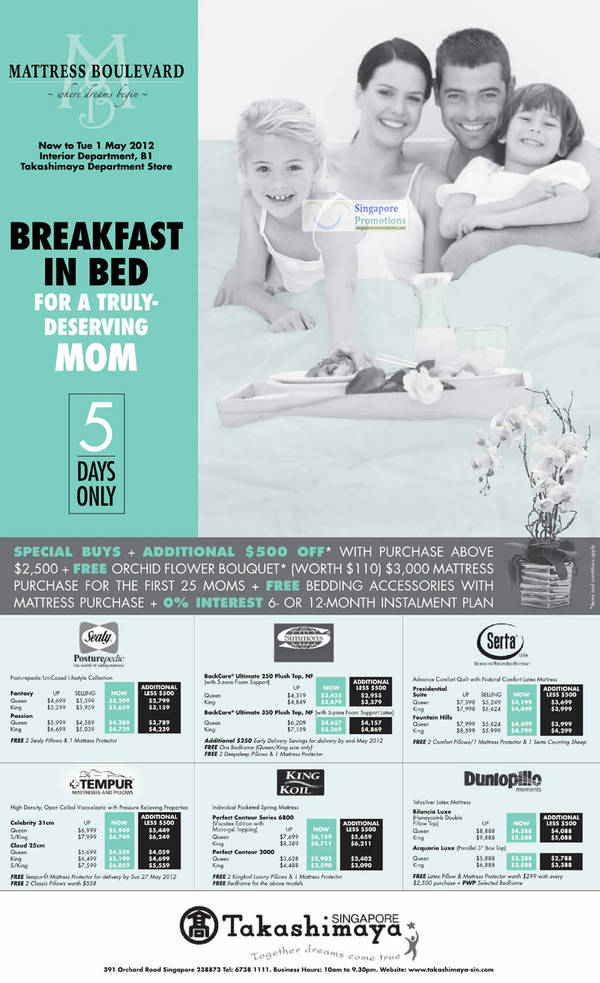 Featured image for (EXPIRED) Takashimaya Mattress Offers 27 Apr – 1 May 2012