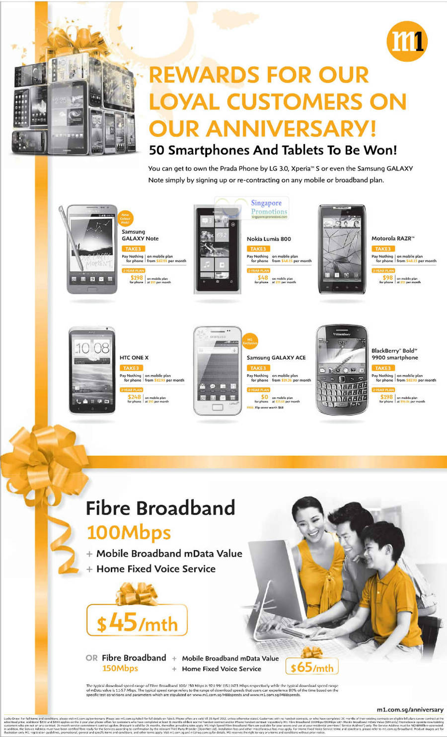 Samsung Galaxy Note, Ace, Nokia Lumia 800, Motorola Razr, HTC One X, Blackberry Bold 9900, Fibre Broadband