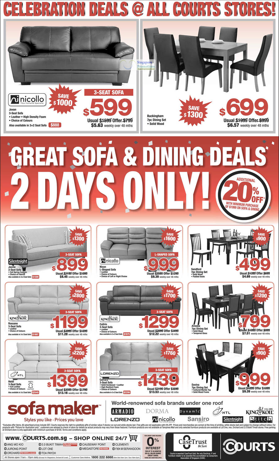 Sofa Sets, Silentnight, Nicollo, King Koil, HTL, Lorenzo, Dining Sets, Davina, Sandford