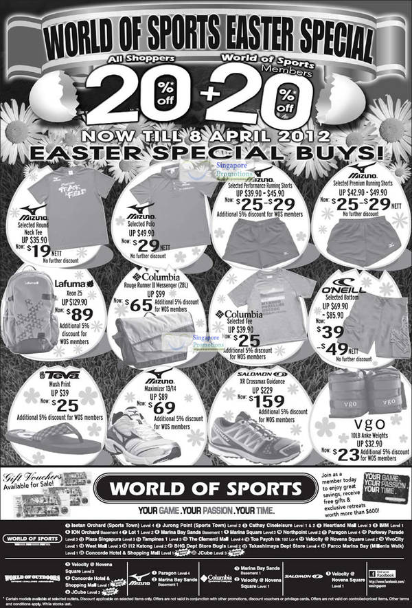 Featured image for (EXPIRED) World of Sports 20% Off Easter Promotion 1 – 8 Apr 2012